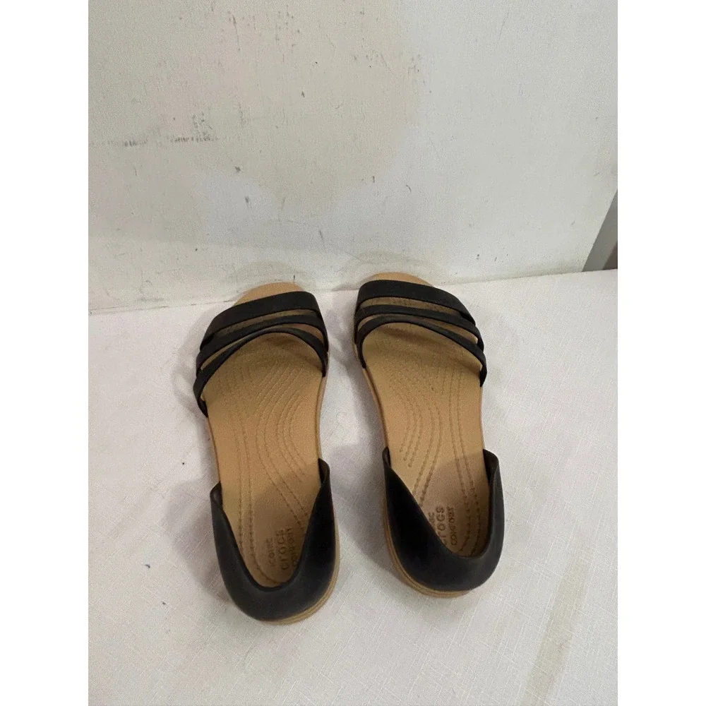 Crocs Tulum Open Toe Sandals Size 9 Black Tan Strappy Comfort Womens